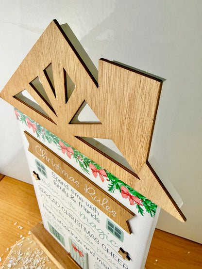 Holly Cottage Christmas Rules Wooden House Sign