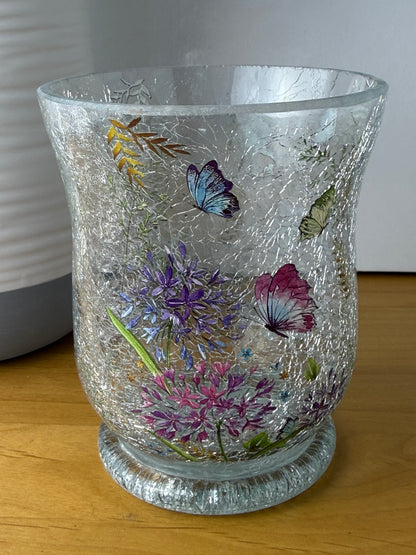 Floral Butterfly Hurricane Glass Vase - small