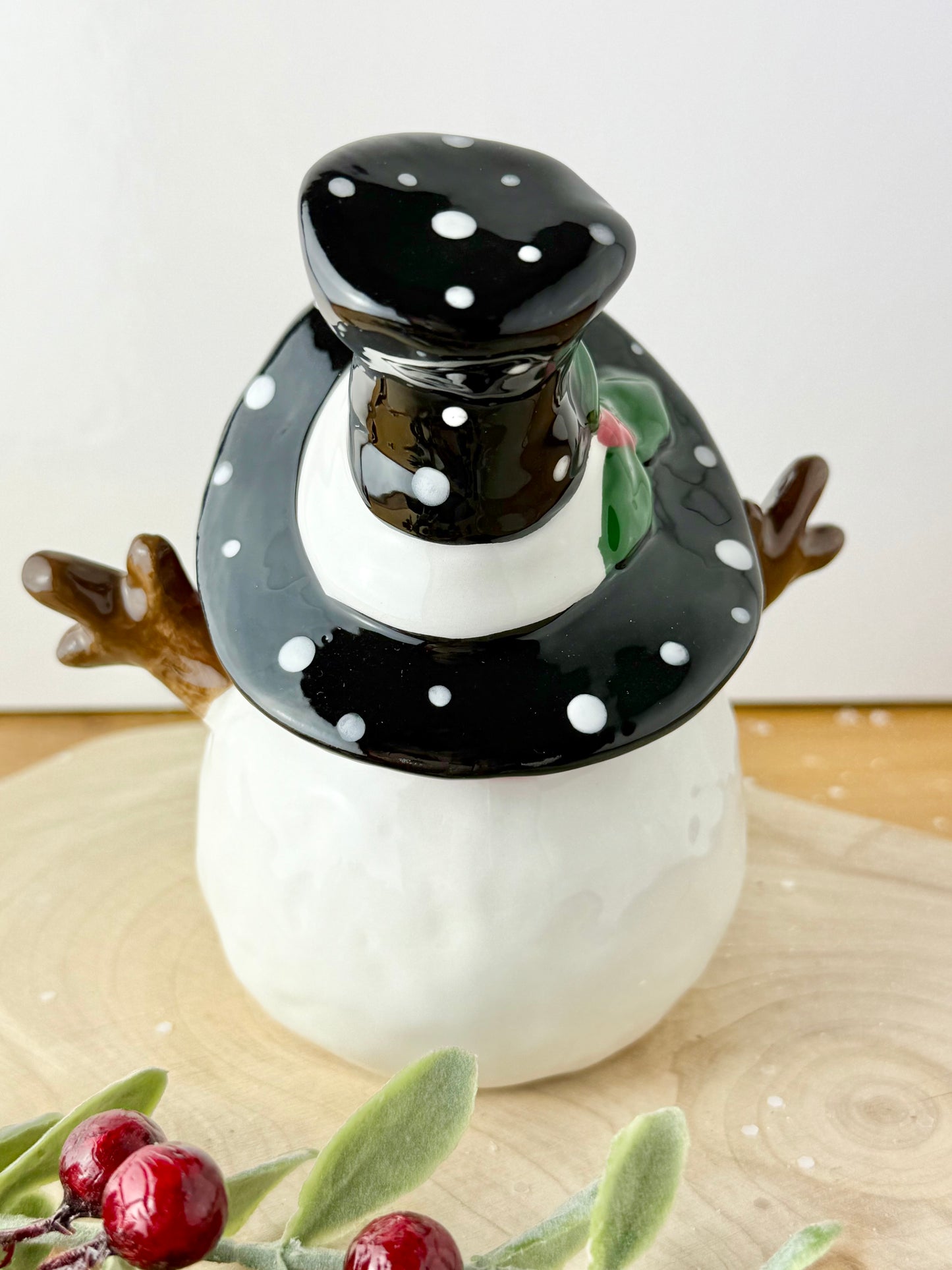 Jolly Ceramic Snowman with Black Polka dot hat - 3 sizes