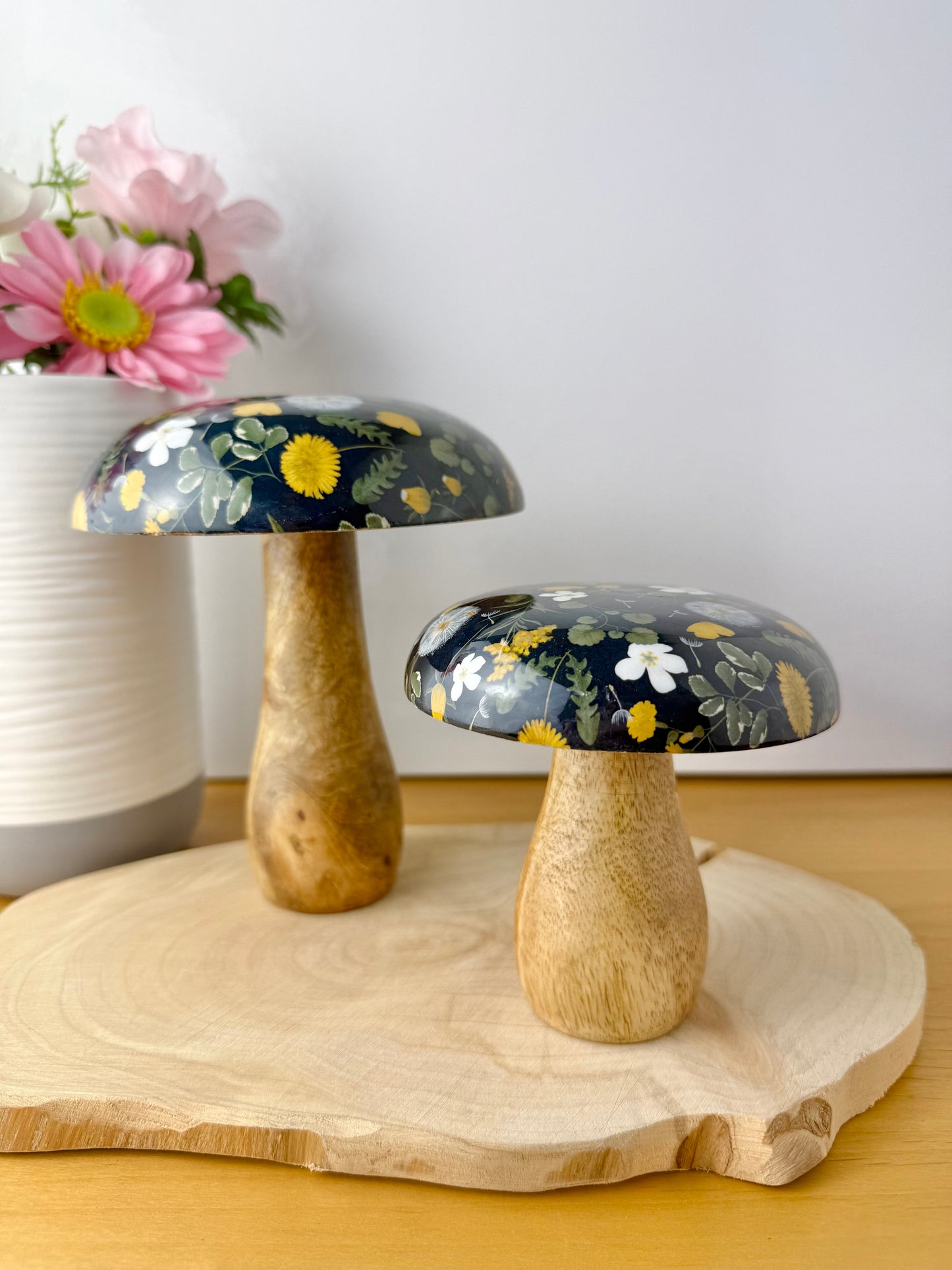 Wooden Mushroom - Floral - 2 sizes