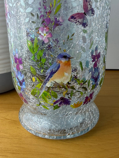 Floral Bird Hurricane Glass Vase - medium