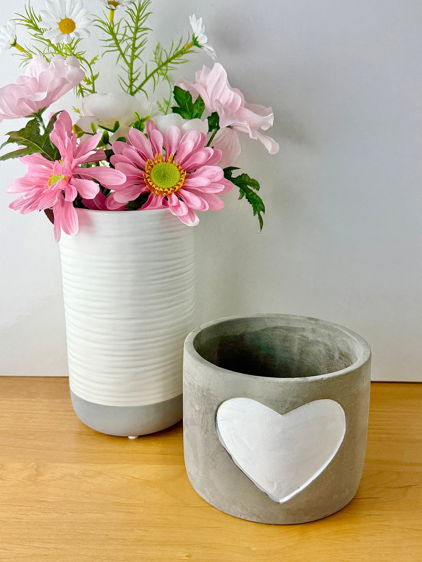 Grey Cement Pot with white heart