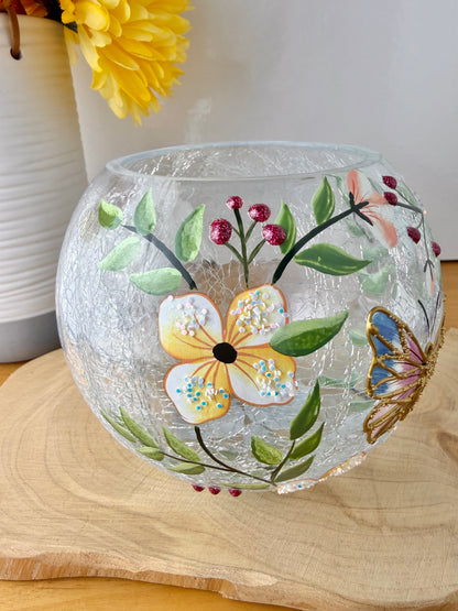 Pretty Butterfly Crackled glass Tealight Bowl