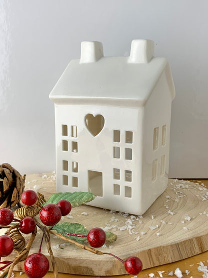 White ceramic House Tealight Holder