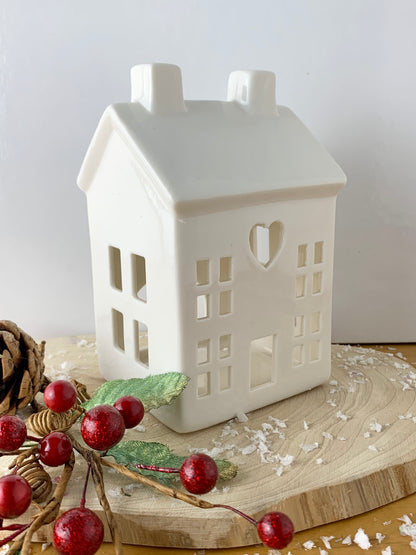 White ceramic House Tealight Holder