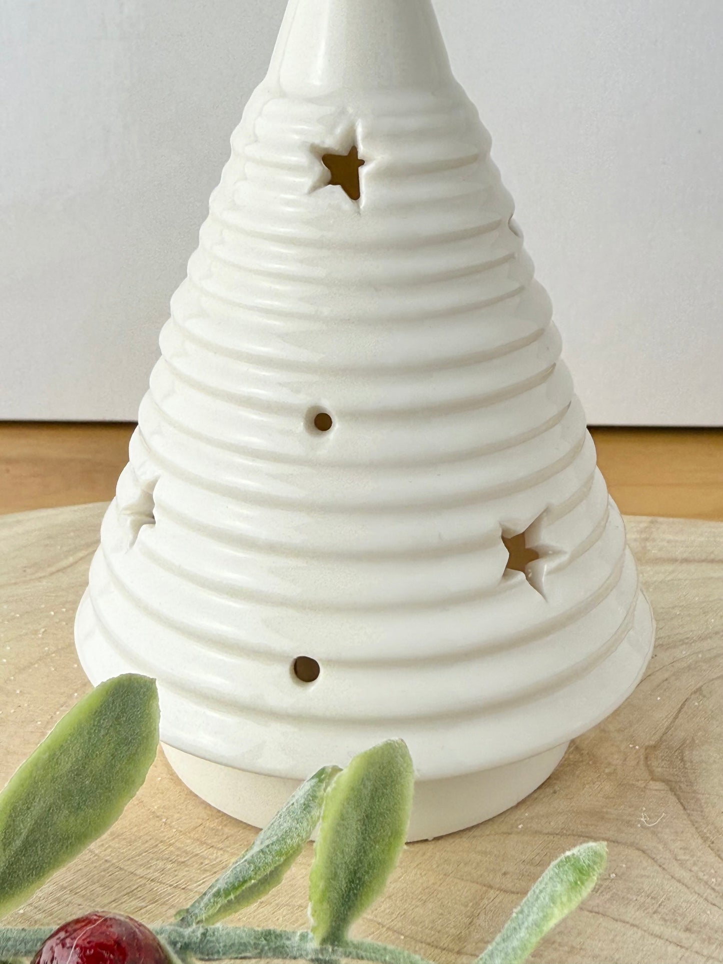 White & Gold Ceramic Light Up Christmas Tree