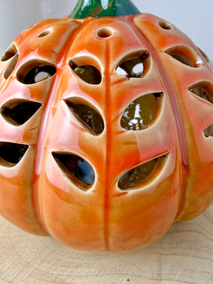 Light Up Orange pumpkin with cutout leaves