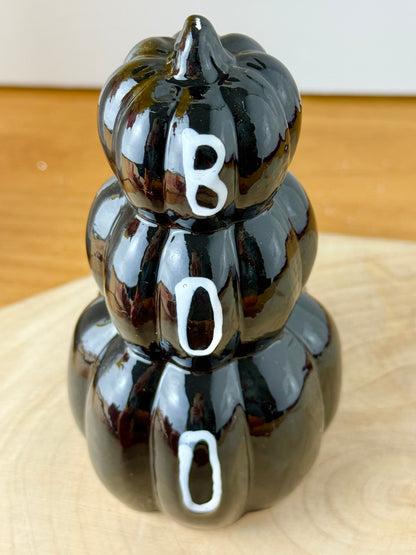 3 Tier Boo Pumpkin Stack - Black