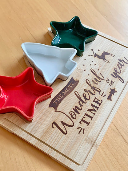 Bamboo board with shaped bowls