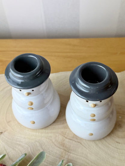 Snowman Ceramic Candle holders - pair