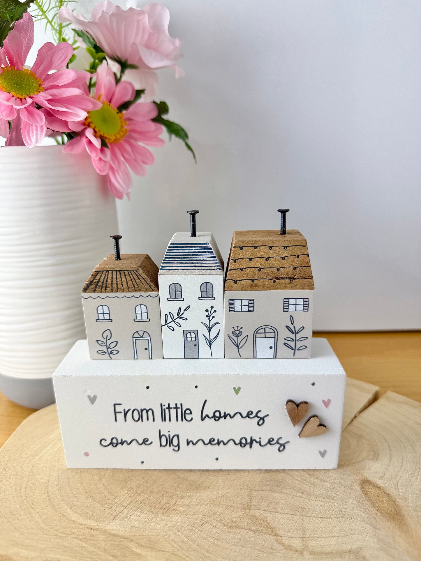 Gracefully Gifted Wooden Triple House Block - Little Homes come Big Memories