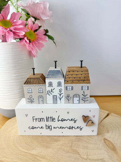 Gracefully Gifted Wooden Triple House Block - Little Homes come Big Memories
