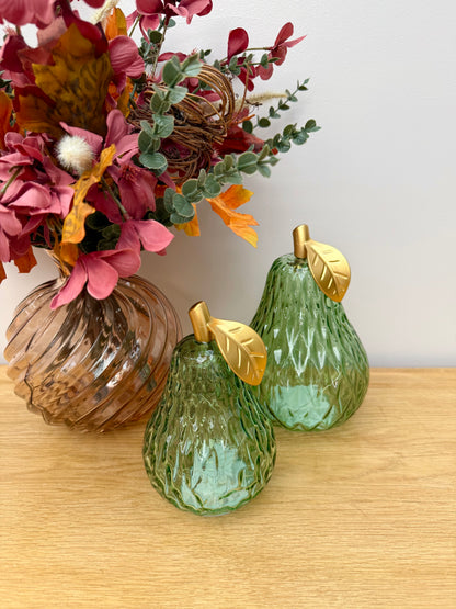 Diamond Cut Light Up Pear - Green with gold leaf - 2 Sizes