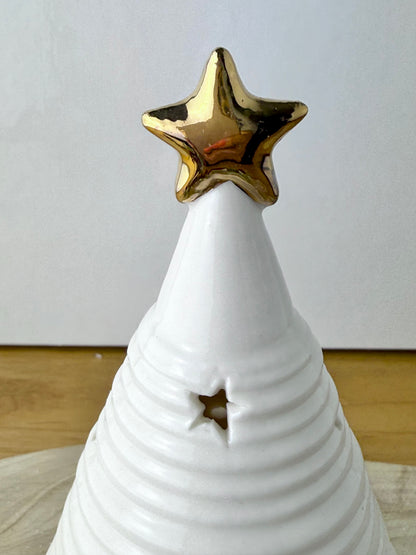 White & Gold Ceramic Light Up Christmas Tree