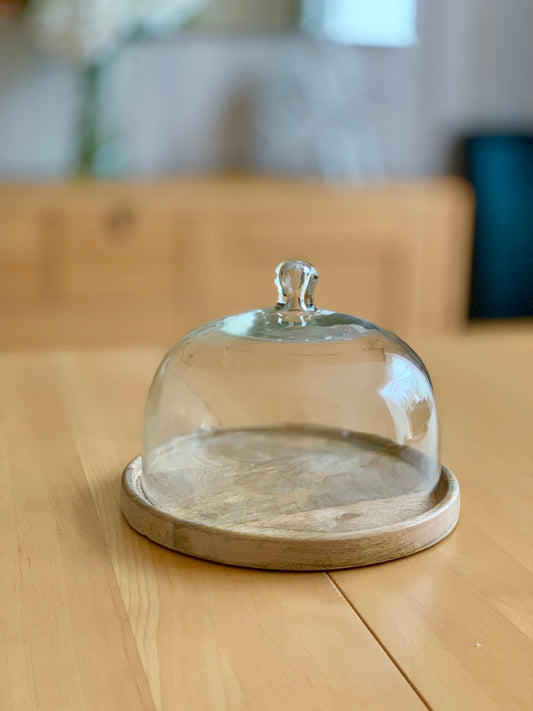 Wooden Tray with Glass Dome