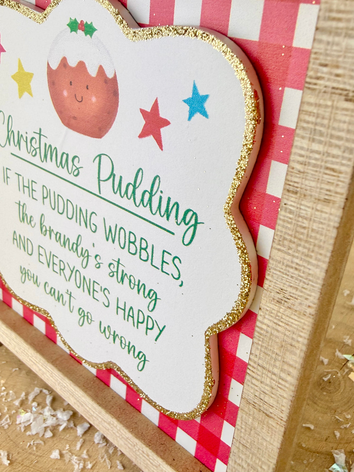 Festive Fun red & white novelty wooden easel signs