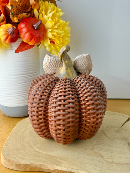 Rattan style Autumn Pumpkin with bow