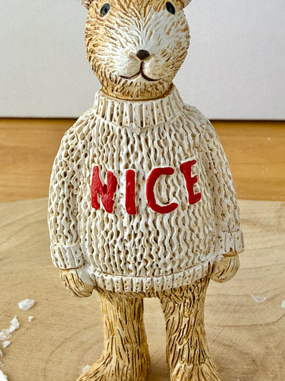 Jasper Rabbit wearing a NICE Christmas Jumper