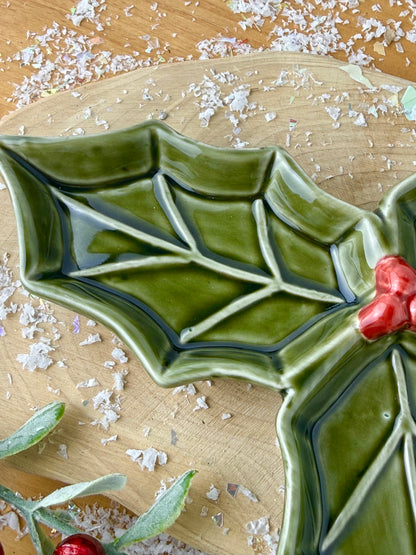 Dark Green Holly Shaped Dish