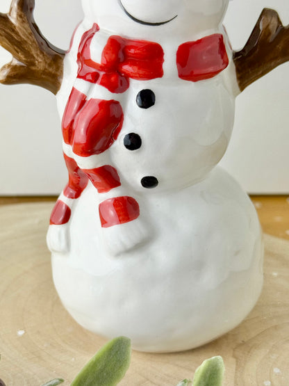 Jolly Ceramic Snowman with Black Polka dot hat - 3 sizes