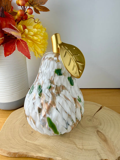 Diamond Cut Light Up Pear - Mottled Green with gold leaf - 2 Sizes