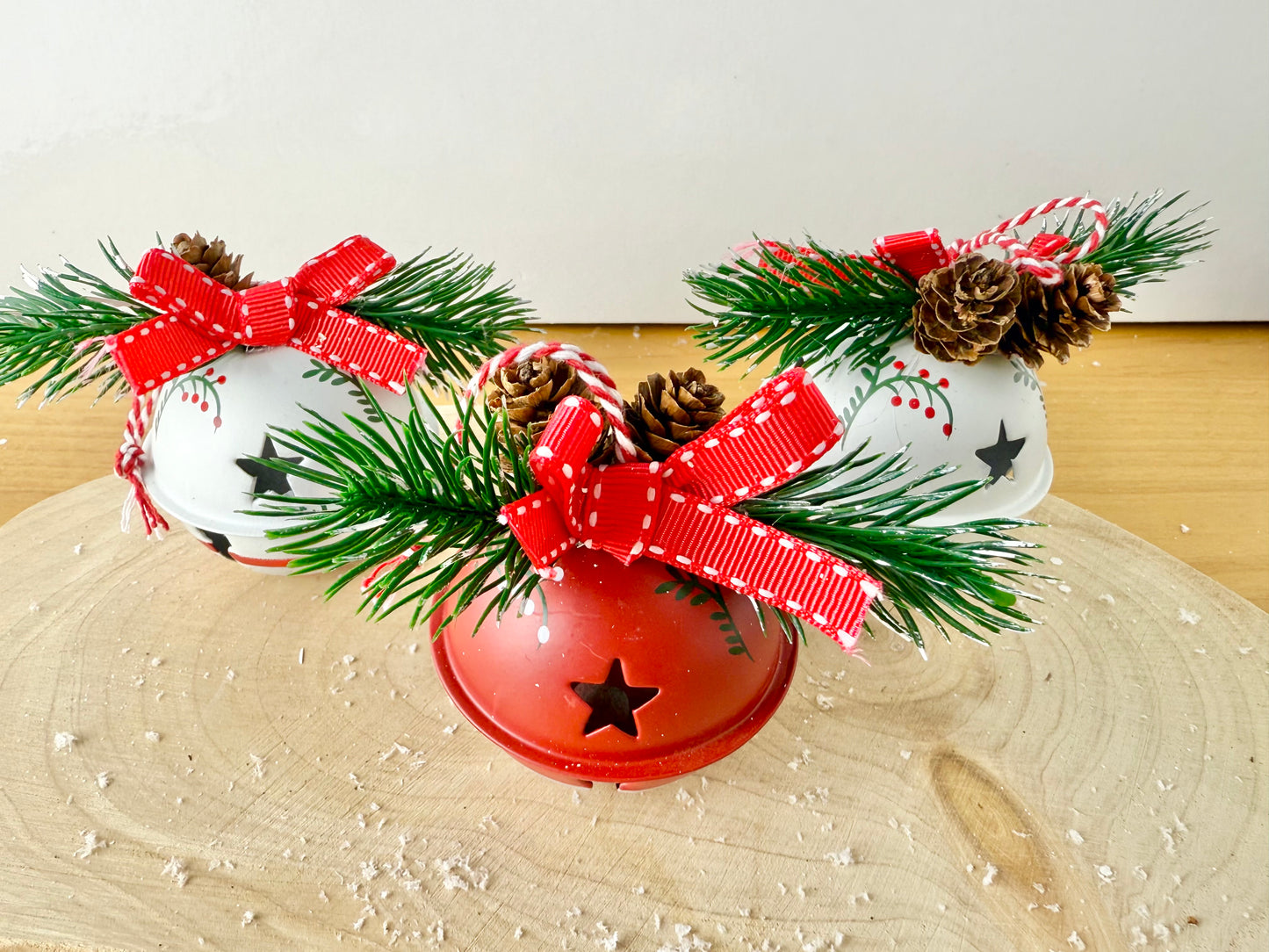 Red & White Christmas Bells - Set of 3