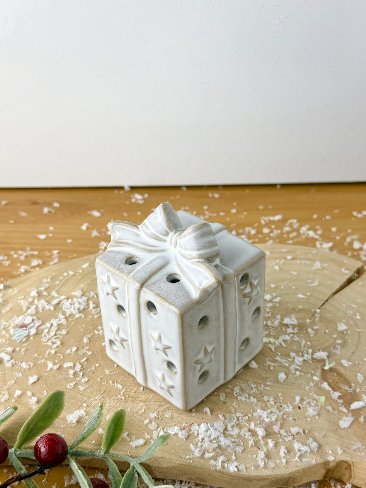 Light Up Ceramic Christmas Present with Bow - 2 Sizes