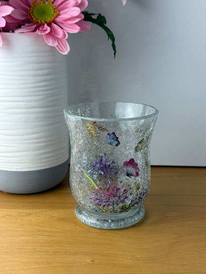 Floral Butterfly Hurricane Glass Vase - small