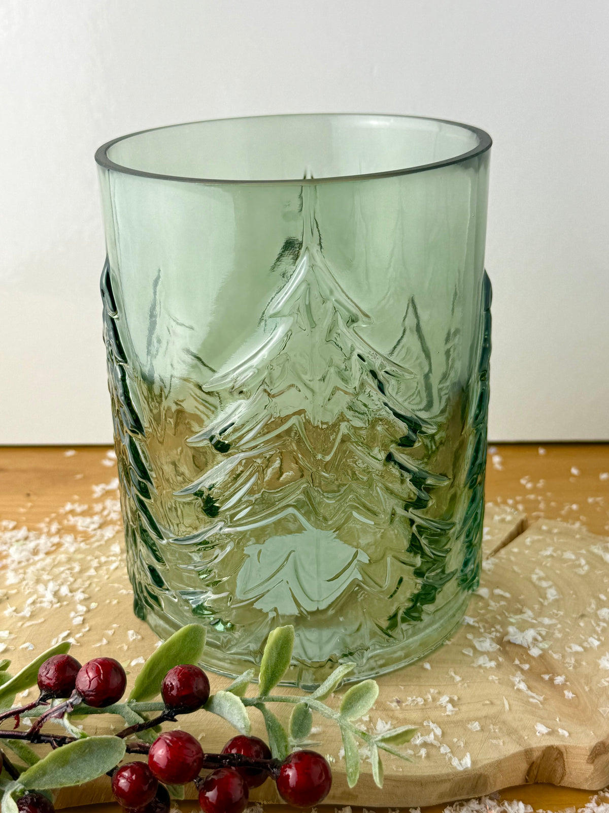 Christmas Green Glass Tree Candle Holder