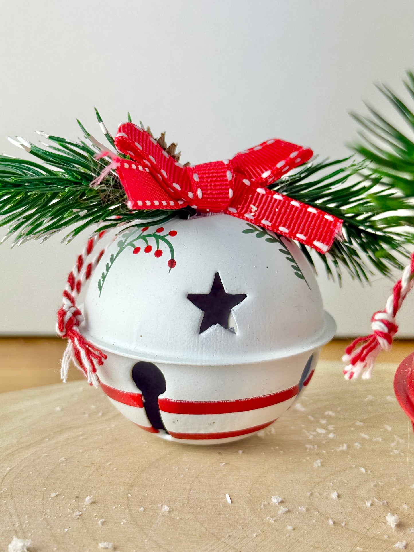 Red & White Christmas Bells - Set of 3