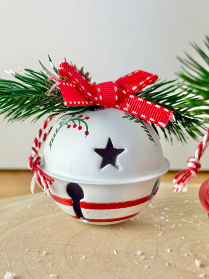 Red & White Christmas Bells - Set of 3