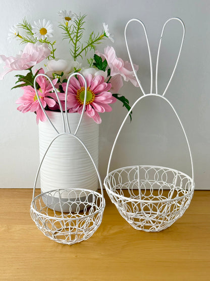 White wire rabbit baskets - 2 sizes