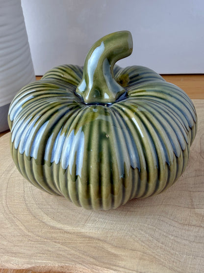 Green Glazed Ceramic Pumpkin - 2 sizes