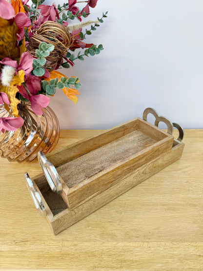 Wooden Trays with Silver heart handles - 2 sizes