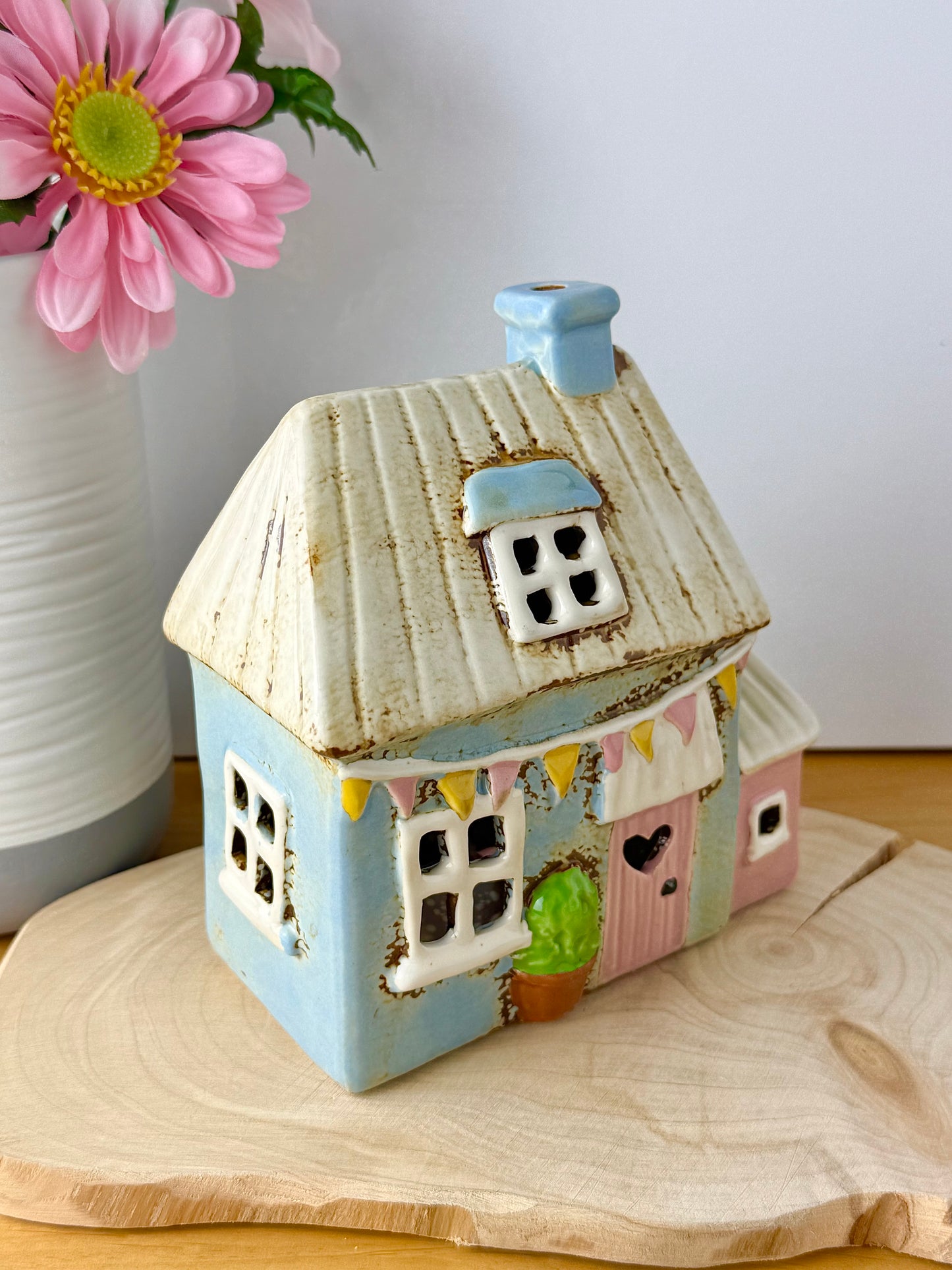 Village Pottery Blue Garden Cottage Tea Light Holder