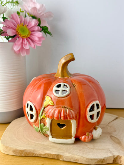 Village Pottery Orange ceramic Pumpkin House