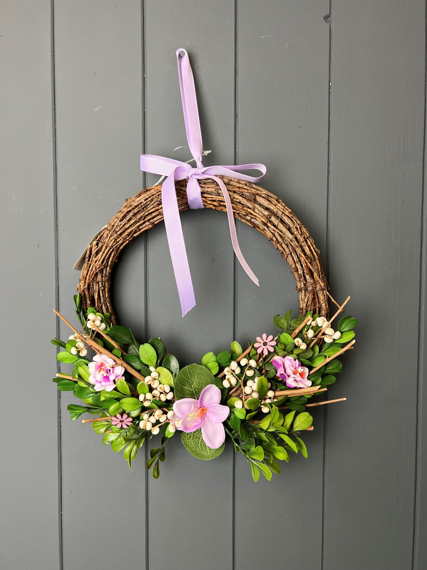 Purple Floral and Greenery Spring Wreath