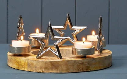 Silver Tree And Star Tealight Centrepiece
