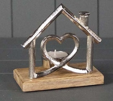 Silver Heart House Tealight Holder