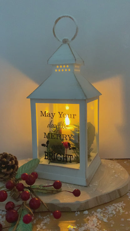 Christmas LED Flame White Message Lantern