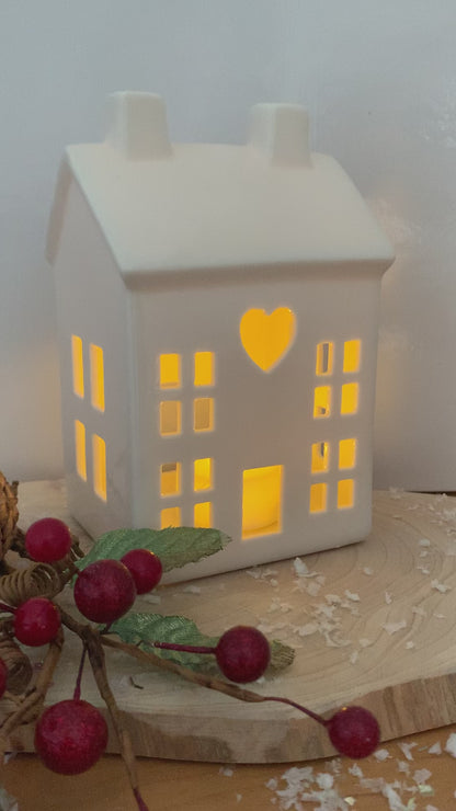 White ceramic House Tealight Holder