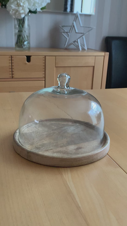 Wooden Tray with Glass Dome